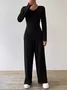 Women Plain Zipper Two-Piece Set Daily Long Sleeve Casual Spring/Fall Top With Pants Matching Set