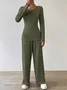 Women Plain Zipper Two-Piece Set Daily Long Sleeve Casual Spring/Fall Top With Pants Matching Set