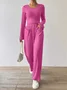 Women Plain Zipper Two-Piece Set Daily Long Sleeve Casual Spring/Fall Top With Pants Matching Set
