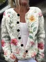 Women's Casual Winter Plants Printed Knitted Floral Cardigan