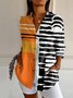 Women Striped Long Sleeve Shirt Spring/Fall Shawl Collar Daily Casual Top