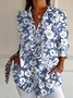 Women's Long Sleeve Shirt Spring/Fall Striped Four-Side Projectile Shawl Collar Daily Going Out Casual Top