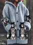 Women Cat Long Sleeve Hoodie Casual Spring/Fall Cardigan Outerwear