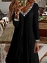 Women's Long Sleeve Spring/Fall Plain Dress V Neck Daily Going Out Casual Midi A-Line