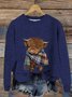 Women's Winter 3D Printing Casual Long Sleeve Crew Neck Knitted Sweater