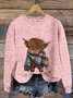 Women's Winter 3D Printing Casual Long Sleeve Crew Neck Knitted Sweater