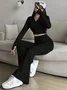 Women's Plain Two-Piece Set Daily Long Sleeve Casual Spring/Fall Top With Pants Matching Set