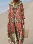 Women's Vintage Floral Long Sleeve Spring/Fall Dress V Neck Daily Vintage Maxi Shirt Dress H-Line Dress
