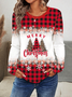 Women's Long Sleeve Tee T-shirt Spring/Fall Plaid Jersey Crew Neck Daily Going Out Casual Top