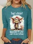 Women's Long Sleeve Blouse Spring/Fall Cat Crew Neck Daily Going Out Casual Top