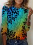Women's Leaf Long Sleeve Floral Tee T-shirt Crew Neck Casual Spring/Fall Top