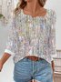 Women's Three Quarter Sleeve Blouse Spring/Fall Abstract Notched Daily Going Out Casual Top