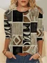 Women's Geometric Long Sleeve Blouse_ Spring/Fall Crew Neck Daily Casual Top