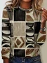 Women's Geometric Long Sleeve Blouse_ Spring/Fall Crew Neck Daily Casual Top