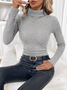 Women's Winter Plain Casual Long Sleeve Mock Neck Cotton Sweater