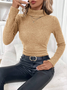Women's Winter Plain Casual Long Sleeve Mock Neck Cotton Sweater