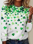 Women's Four-leaf Clover Long Sleeve Tee T-shirt Crew Neck Casual Spring/Fall Top