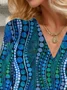 Women's Three Quarter Sleeve Blouse Spring/Fall Abstract V Neck Daily Going Out Casual Top