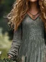 Women's Long Sleeve Spring/Fall Floral Jersey Dress V Neck Daily Going Out Casual Maxi A-Line T-Shirt Dress