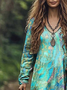 Women's Long Sleeve Spring/Fall Ethnic Jersey Dress V Neck Daily Going Out Casual Maxi A-Line T-Shirt Dress