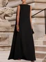 Vintage Plain Plus Size Sleeveless Crew Neck Casual Weaving Dress