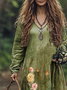 Women's Long Sleeve Spring/Fall Floral Jersey Dress V Neck Daily Going Out Casual Maxi A-Line T-Shirt Dress