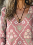 Women's Plants Floral Long Sleeve Tee T-shirt V Neck Casual Spring/Fall Top