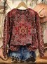 Women's Crew Neck Ethnic Casual Spring/Fall Long Sleeve Sweatshirt