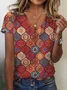 Women's  Moroccan Print V-Neck Short Sleeve Summer T-shirt
