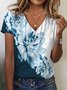 Women Floral Short Sleeve Tee T-shirt V Neck Casual Summer Top