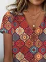 Women's  Moroccan Print V-Neck Short Sleeve Summer T-shirt