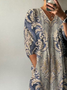 Women's Long Sleeve Spring/Fall Ethnic Jersey Dress V Neck Holiday Going Out Casual Maxi A-Line T-Shirt Dress