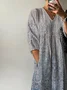 Women's Long Sleeve Spring/Fall Ethnic Jersey Dress V Neck Holiday Going Out Casual Maxi A-Line T-Shirt Dress