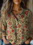Women's Long Sleeve Shirt Spring/Fall Ethnic Shawl Collar Daily Going Out Vintage Floral Top