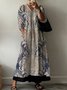Women's Long Sleeve Spring/Fall Ethnic Jersey Dress V Neck Holiday Going Out Casual Maxi A-Line T-Shirt Dress