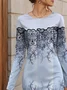 Women's Long Sleeve Spring/Fall Plants Jersey Dress Floral Holiday Going Out Casual Mini H-Line T-Shirt Dress