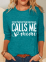 Women's Long Sleeve Blouse Spring/Fall Text Letters Cotton-Blend Crew Neck Daily Going Out Casual Top