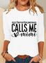 Women's Long Sleeve Blouse Spring/Fall Text Letters Cotton-Blend Crew Neck Daily Going Out Casual Top