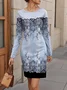 Women's Long Sleeve Spring/Fall Plants Jersey Dress Floral Holiday Going Out Casual Mini H-Line T-Shirt Dress