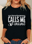 Women's Long Sleeve Blouse Spring/Fall Text Letters Cotton-Blend Crew Neck Daily Going Out Casual Top