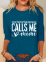 Women's Long Sleeve Blouse Spring/Fall Text Letters Cotton-Blend Crew Neck Daily Going Out Casual Top