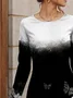 Women's Long Sleeve Spring/Fall Butterfly Jersey Dress Crew Neck Holiday Going Out Casual Mini H-Line T-Shirt Dress