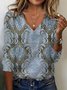 Women's Long Sleeve Tee T-shirt Spring/Fall Ethnic Jersey V Neck Daily Going Out Casual Top