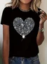 Women's Valentine's Day Heart Rhinestone Short Sleeve T-shirt