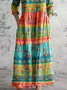 Women's Long Sleeve Spring/Fall Striped Dress V Neck Holiday Going Out Vintage Maxi T-Shirt Dress A-Line Dress