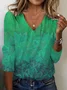 Women's Leaf Long Sleeve Tee T-shirt V Neck Casual Spring/Fall Floral Top