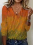 Women's Leaf Long Sleeve Tee T-shirt V Neck Casual Spring/Fall Floral Top