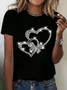 Women's Valentine's Day Heart Rhinestone Short Sleeve T-shirt