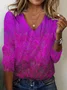 Women's Leaf Long Sleeve Tee T-shirt V Neck Casual Spring/Fall Floral Top