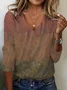 Women's Leaf Long Sleeve Tee T-shirt V Neck Casual Spring/Fall Floral Top